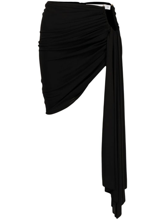 Black Arced Palm Draped Mini Skirt