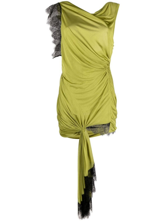 Green Galathea Lace-trimmed Mini Dress