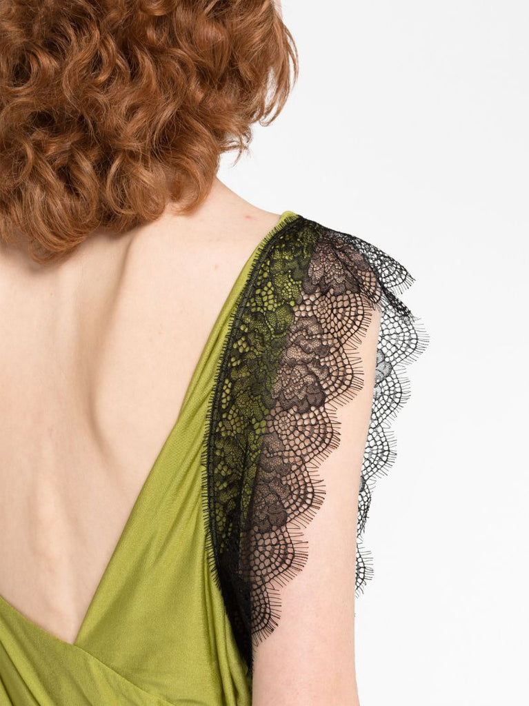 Green Galathea Lace-trimmed Mini Dress