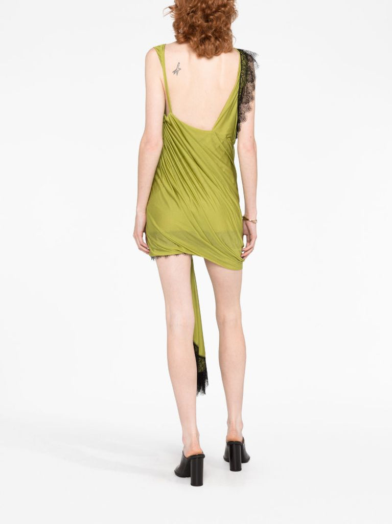 Green Galathea Lace-trimmed Mini Dress