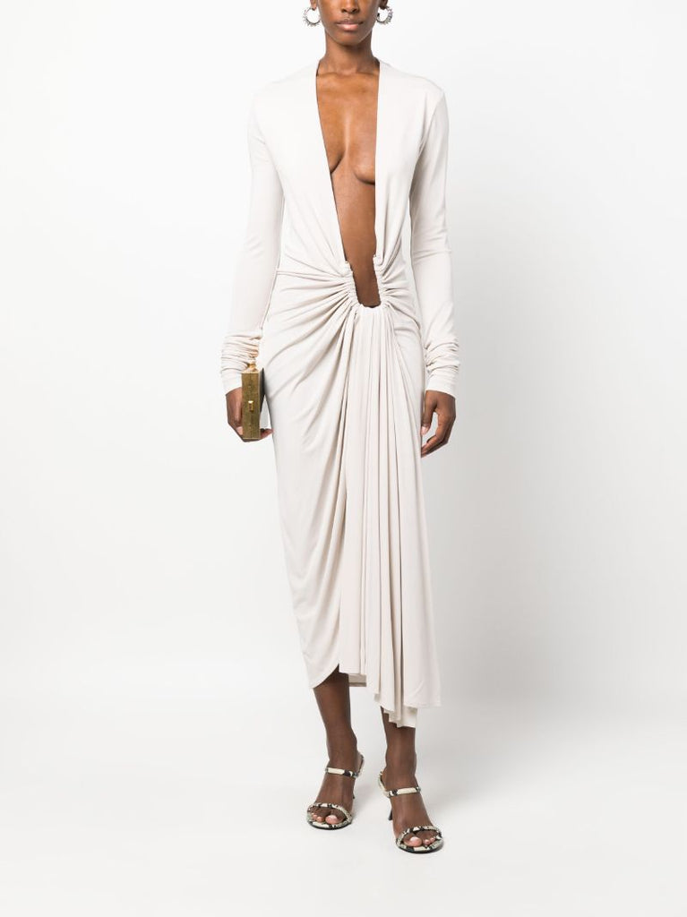 Neutral Arced Palm Midi Dress