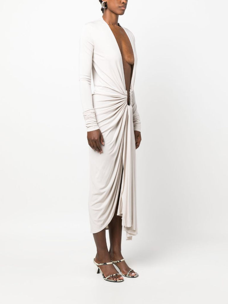 Neutral Arced Palm Midi Dress