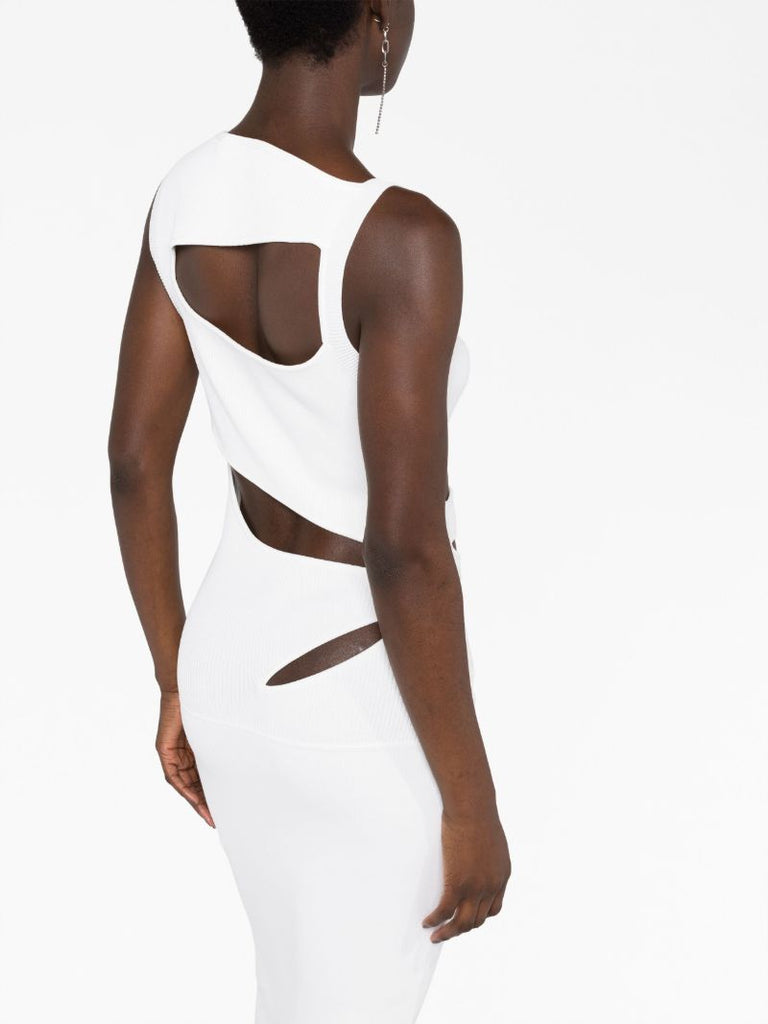 White Slash Ribbed-knit Maxi Dress