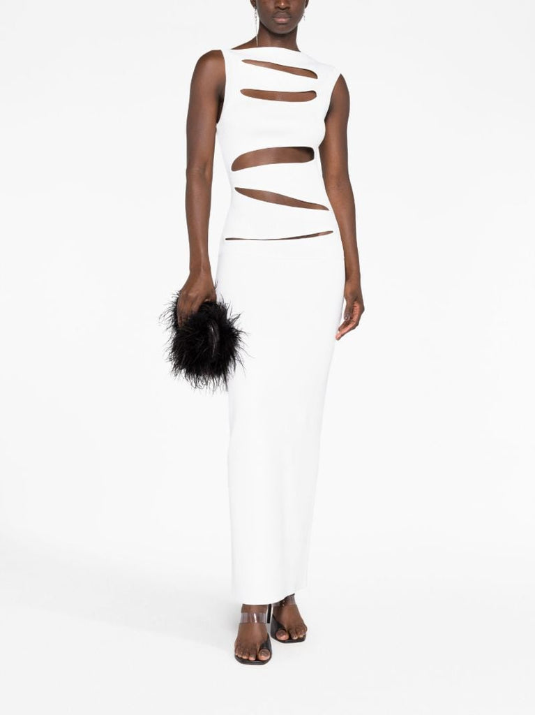 White Slash Ribbed-knit Maxi Dress