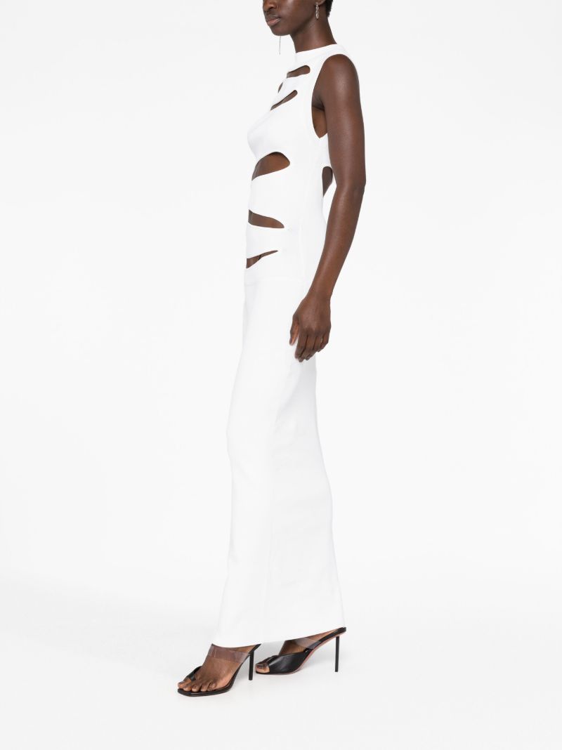 White Slash Ribbed-knit Maxi Dress