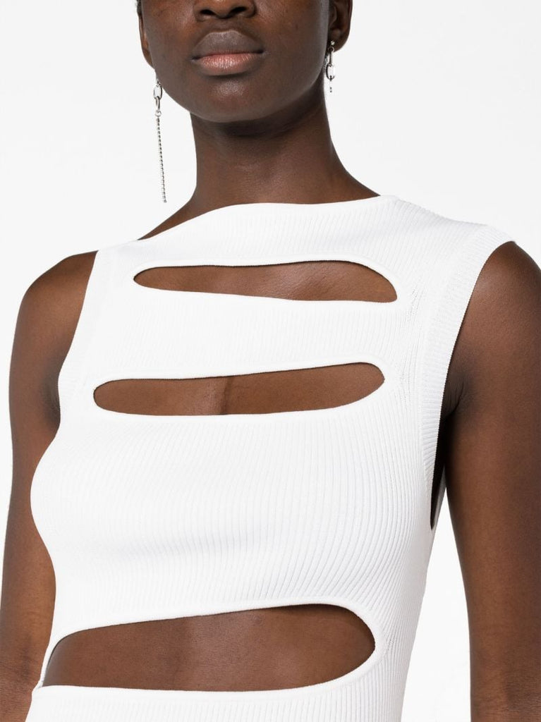White Slash Ribbed-knit Maxi Dress