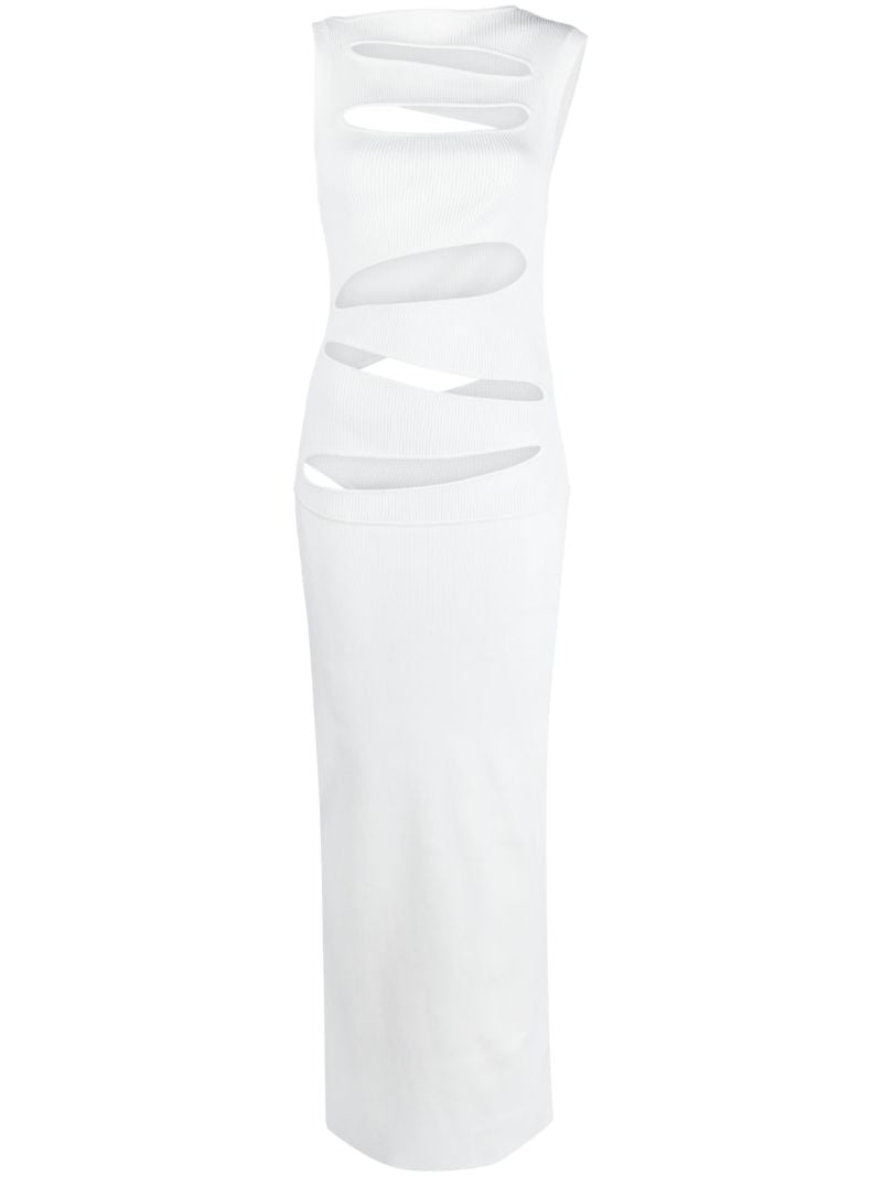 White Slash Ribbed-knit Maxi Dress