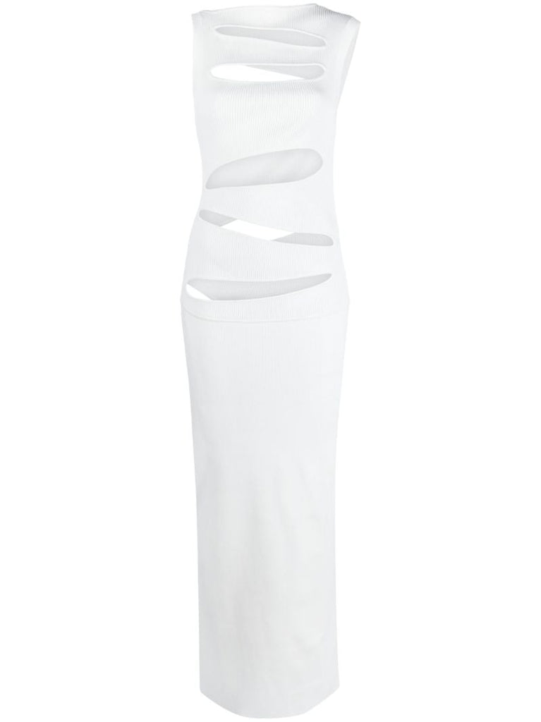 White Slash Ribbed-knit Maxi Dress
