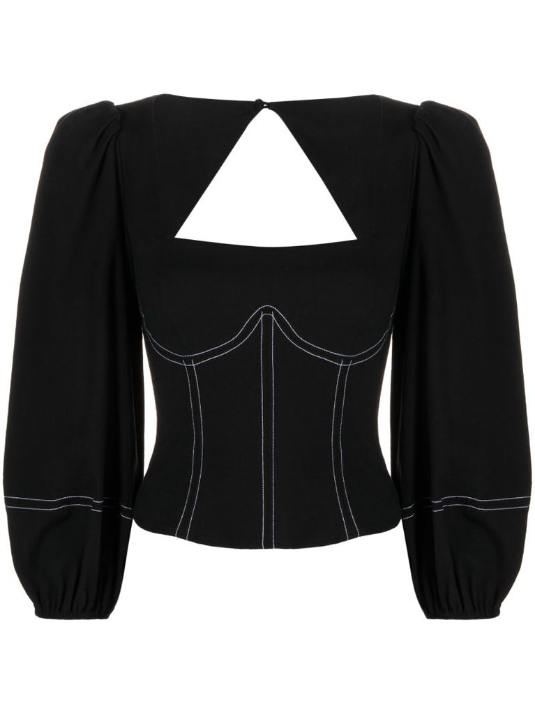 Black Ember Balloon-sleeved Corset Top