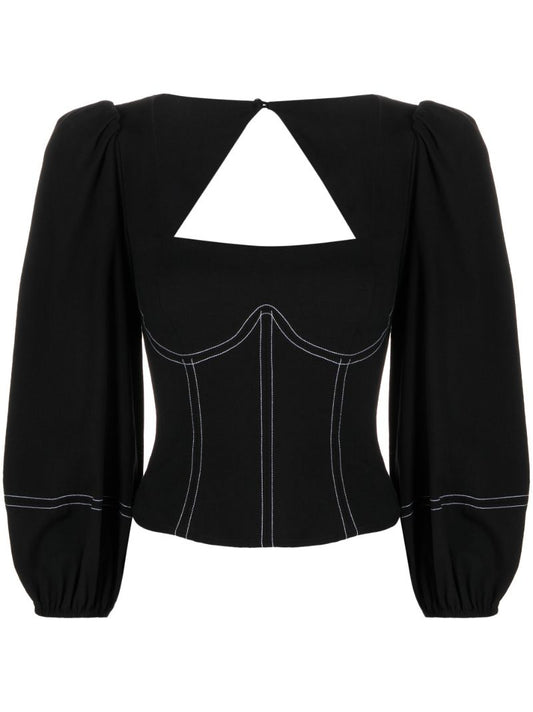 Black Ember Balloon-sleeved Corset Top