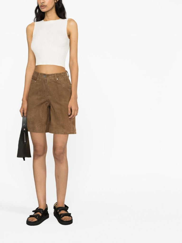 White Daxton Ribbed-knit Crop Top