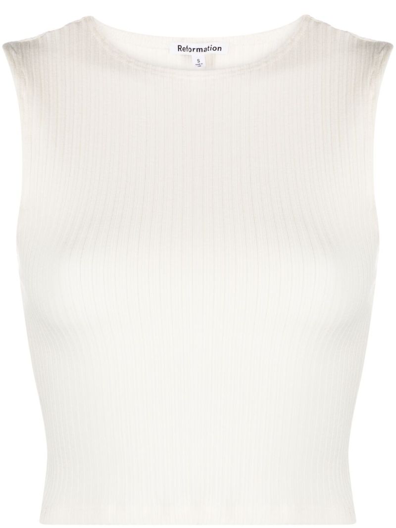 White Daxton Ribbed-knit Crop Top