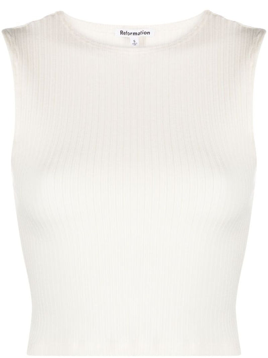 White Daxton Ribbed-knit Crop Top