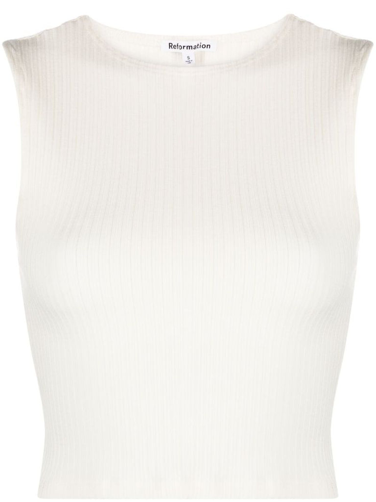White Daxton Ribbed-knit Crop Top