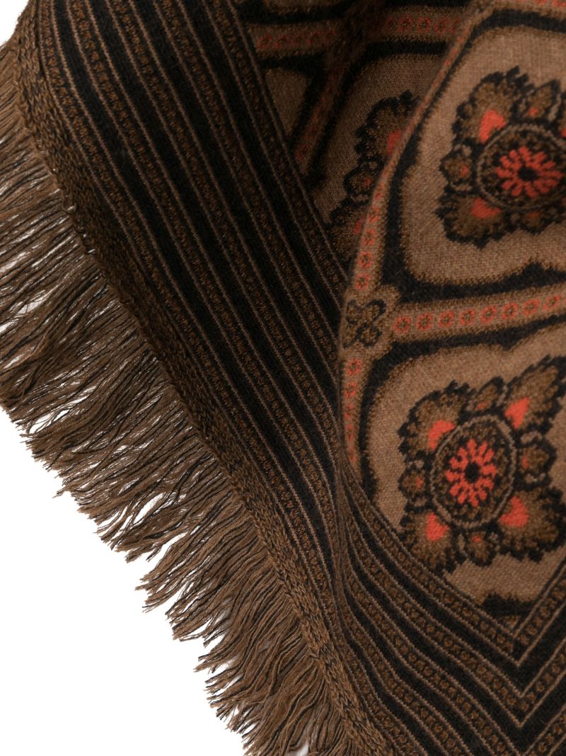 Brown Jacquard Fringed Scarf