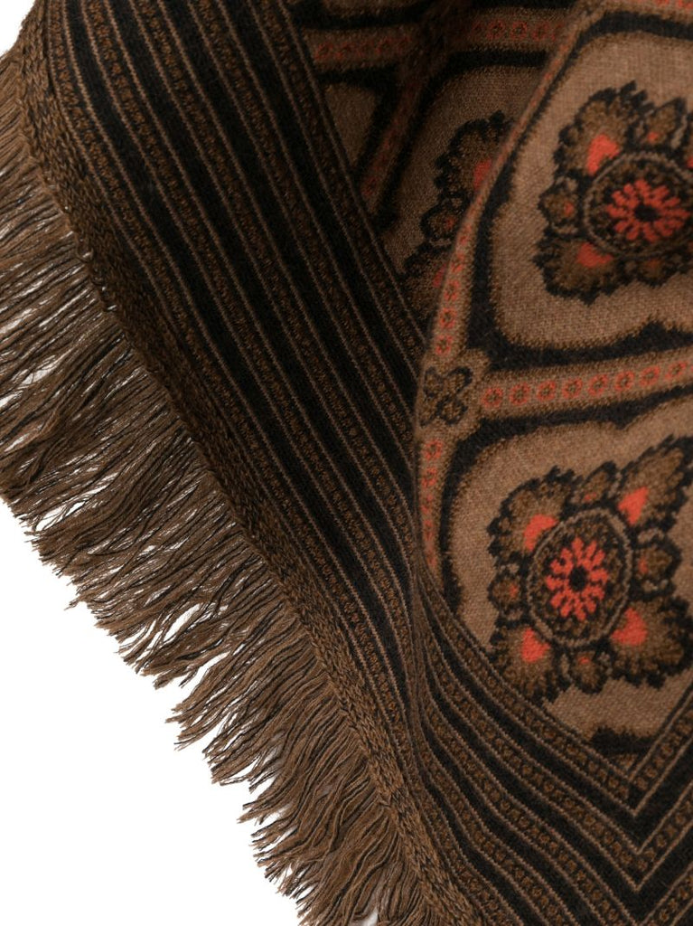 Brown Jacquard Fringed Scarf