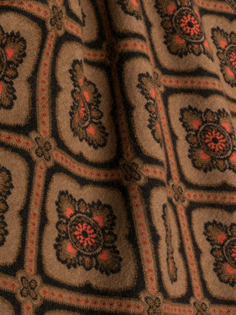 Brown Jacquard Fringed Scarf