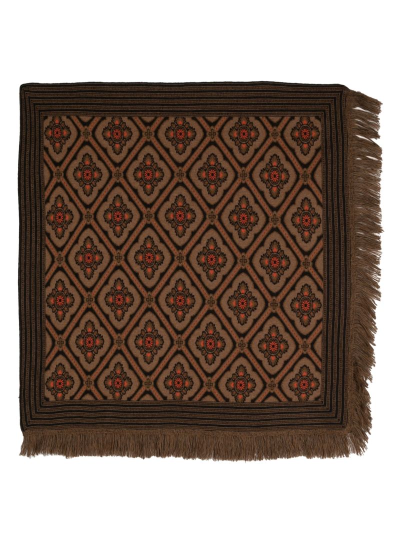 Brown Jacquard Fringed Scarf