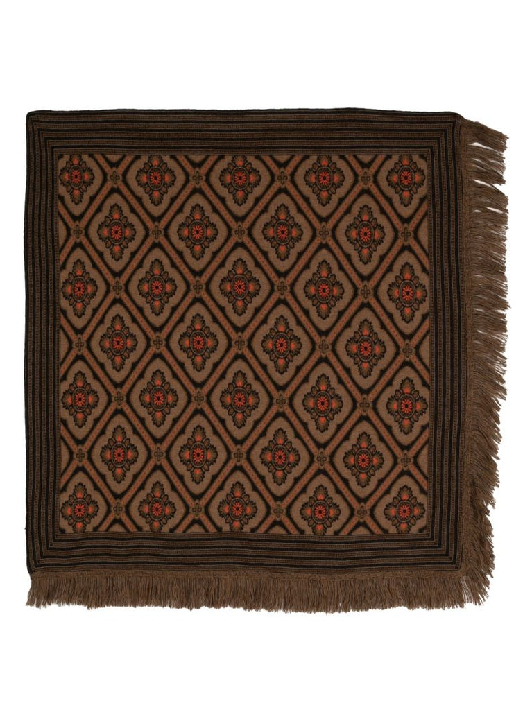Brown Jacquard Fringed Scarf