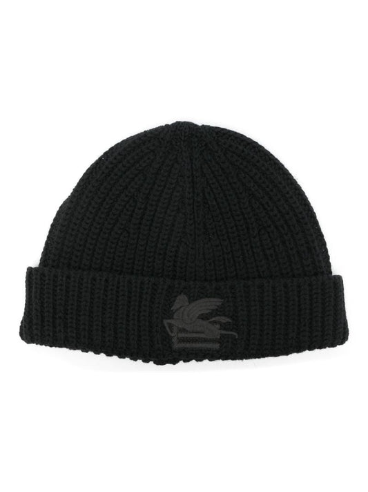 Black Pegaso Logo Beanie Hat