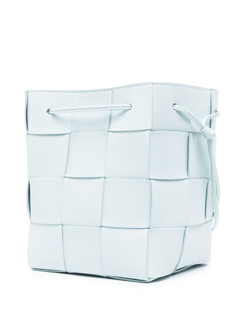 Blue Small Cassette Leather Bucket Bag