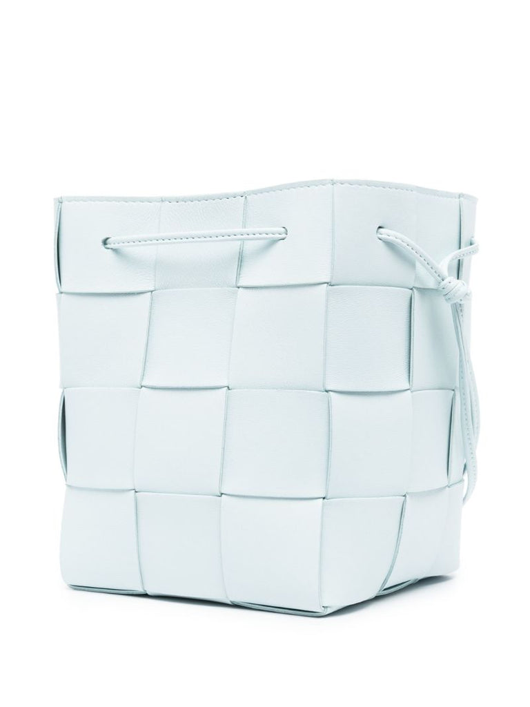 Blue Small Cassette Leather Bucket Bag