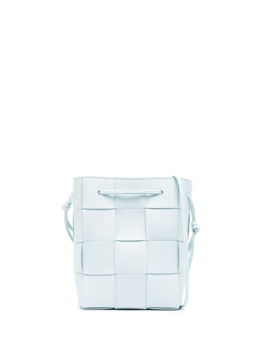 Blue Small Cassette Leather Bucket Bag