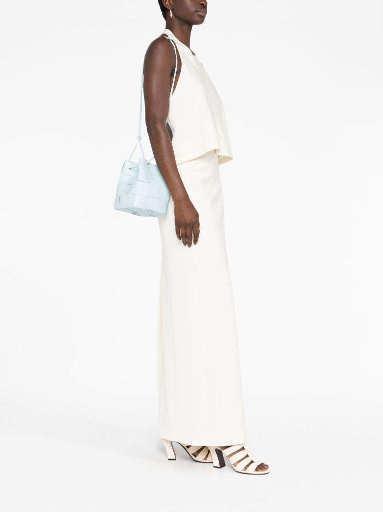 Blue Small Cassette Leather Bucket Bag