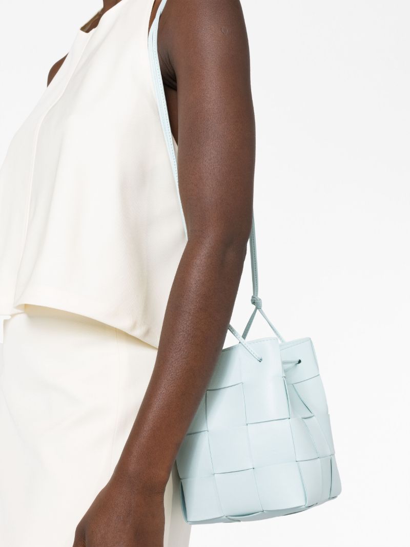 Blue Small Cassette Leather Bucket Bag