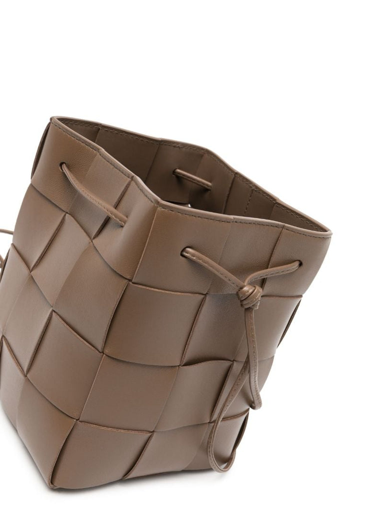 Brown Small Cassette Leather Bucket Bag