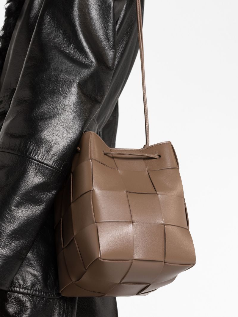 Brown Small Cassette Leather Bucket Bag