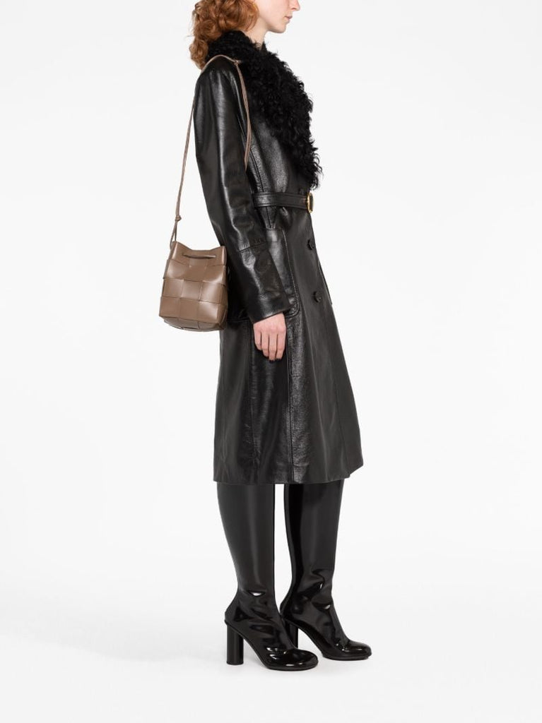 Brown Small Cassette Leather Bucket Bag