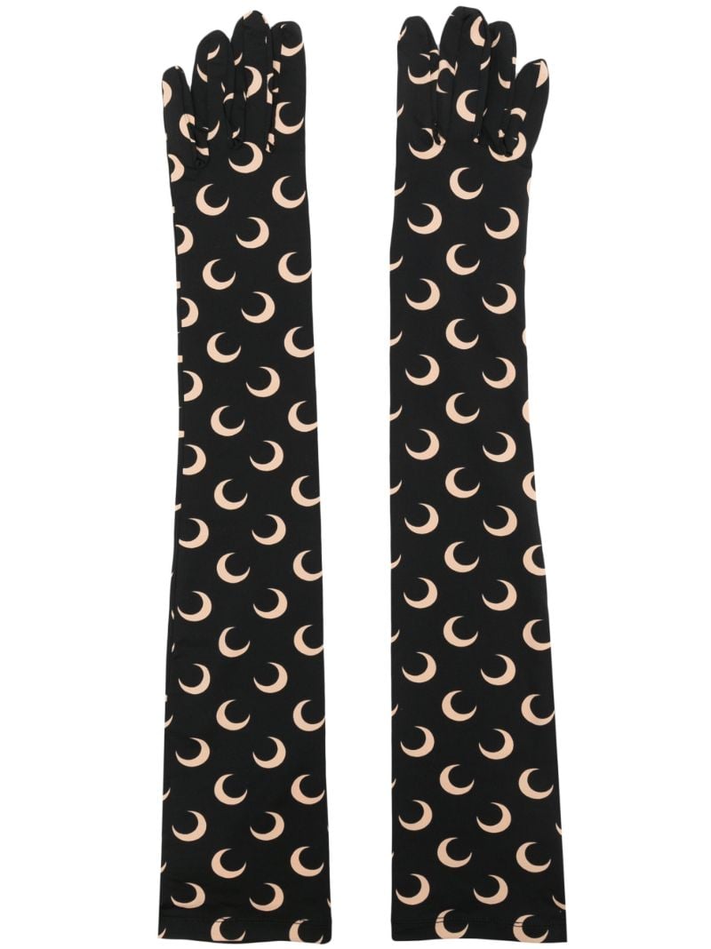 Black Crescent Moon-print Long Gloves