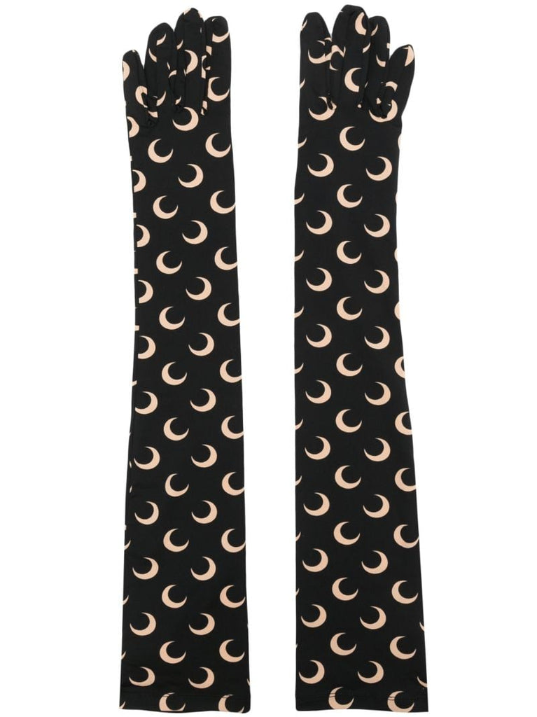 Black Crescent Moon-print Long Gloves