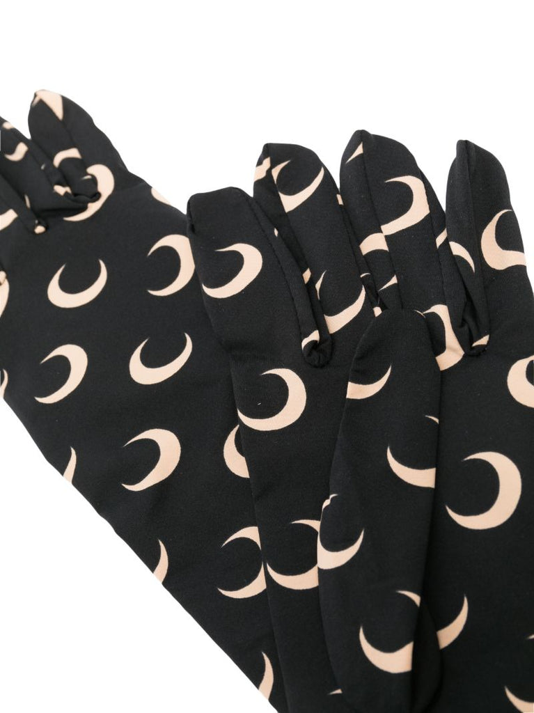 Black Crescent Moon-print Long Gloves