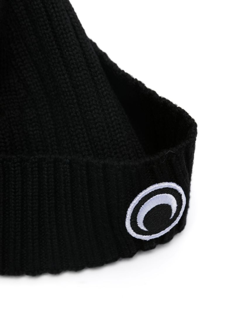 Black Crescent Moon Ribbed Wool Beanie