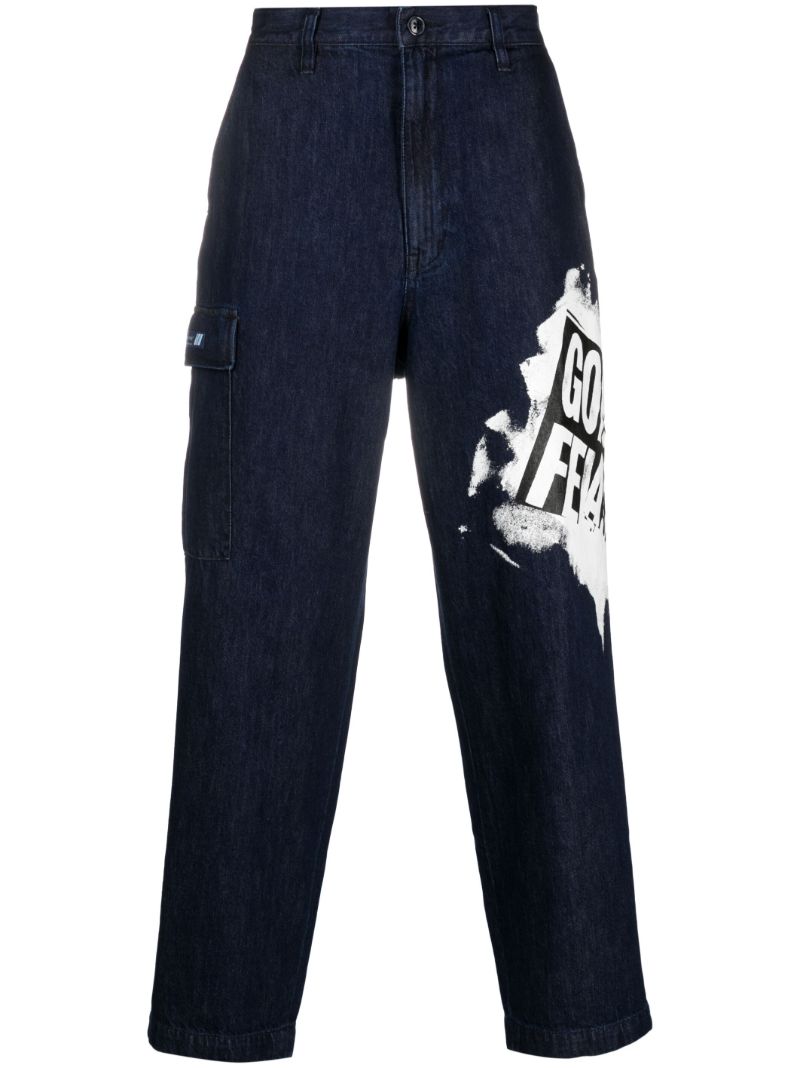 Blue Graphic Print Denim Trousers