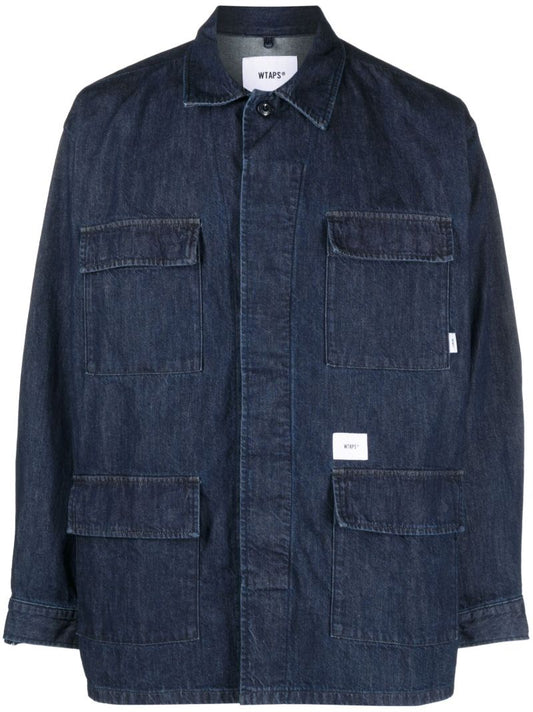 Blue Slogan Print Denim Shirt