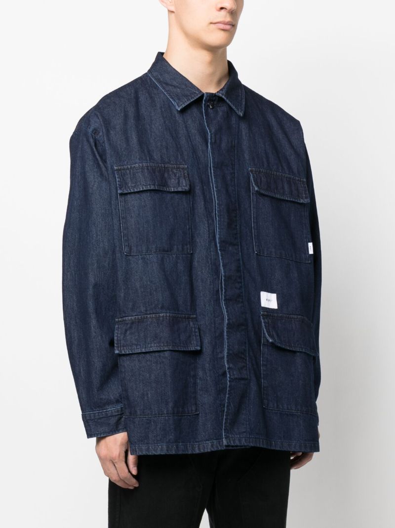Blue Slogan Print Denim Shirt