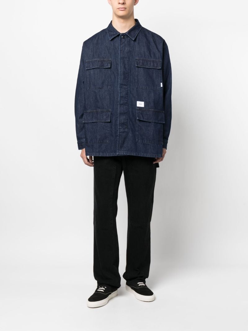 Blue Slogan Print Denim Shirt