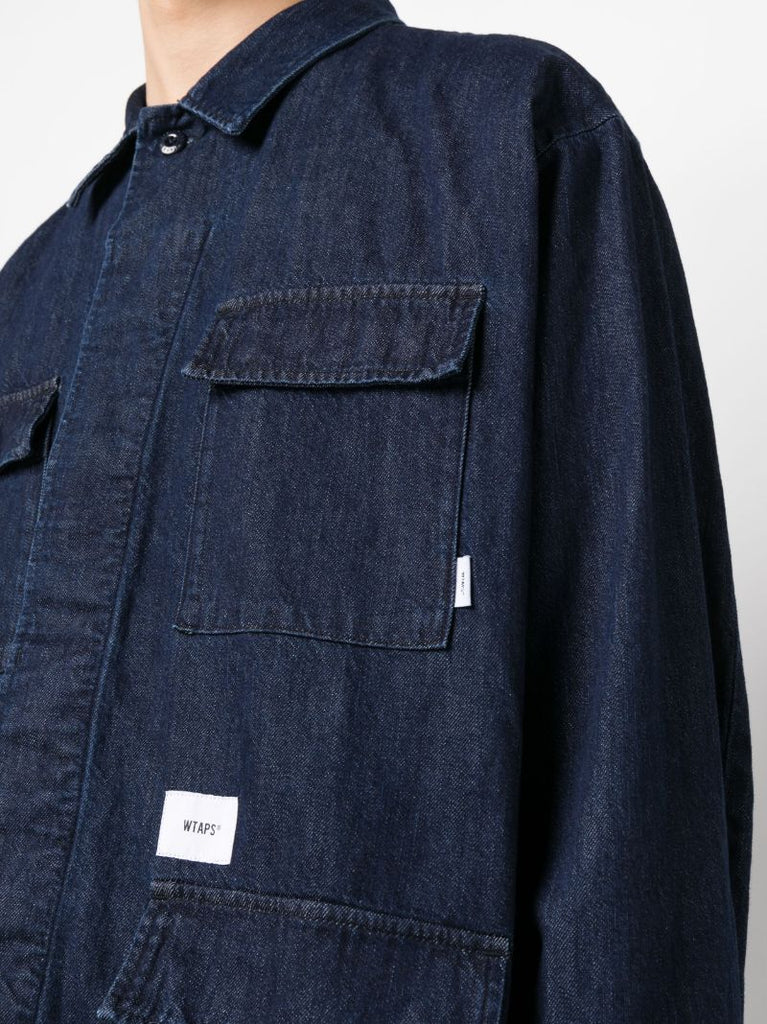 Blue Slogan Print Denim Shirt