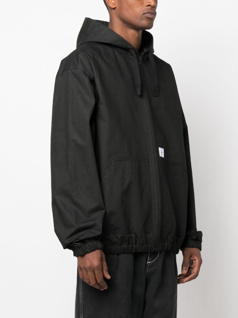 Black Ripstop Cotton Hooded Jacket