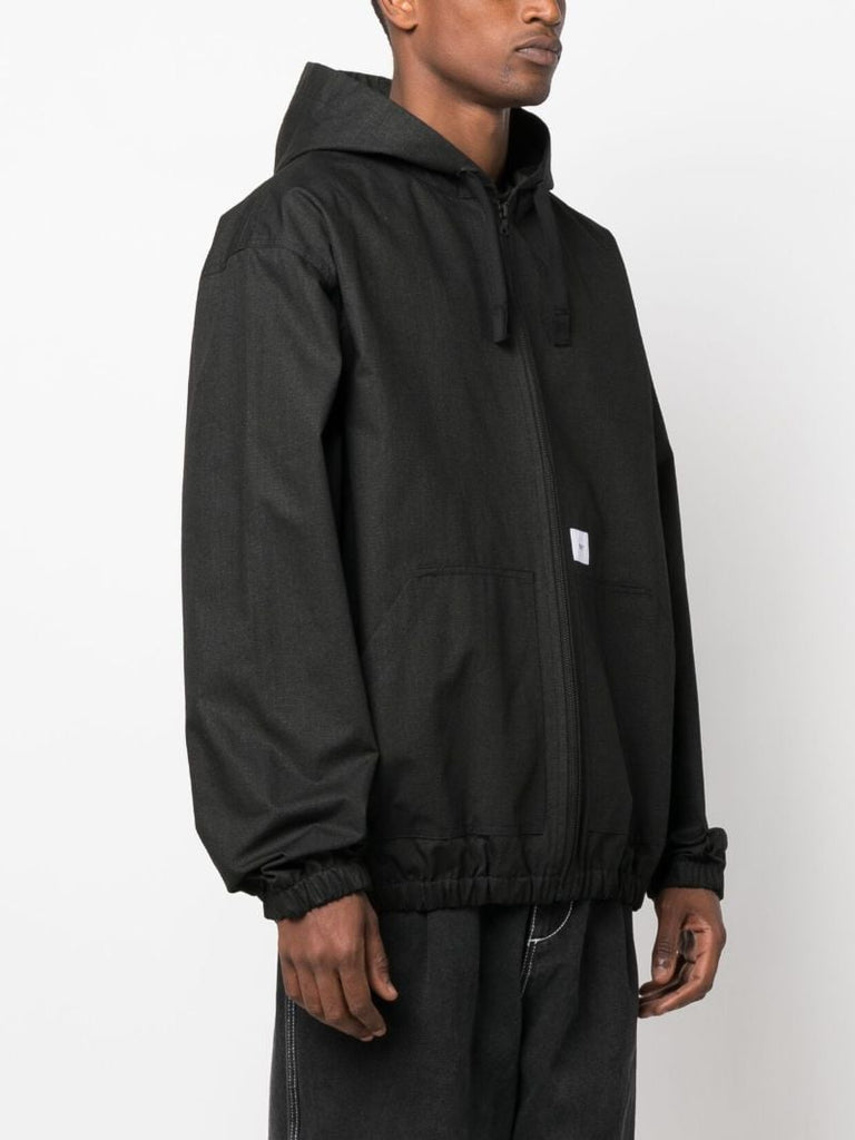 Black Ripstop Cotton Hooded Jacket