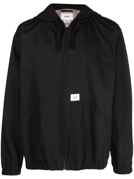 Black Ripstop Cotton Hooded Jacket