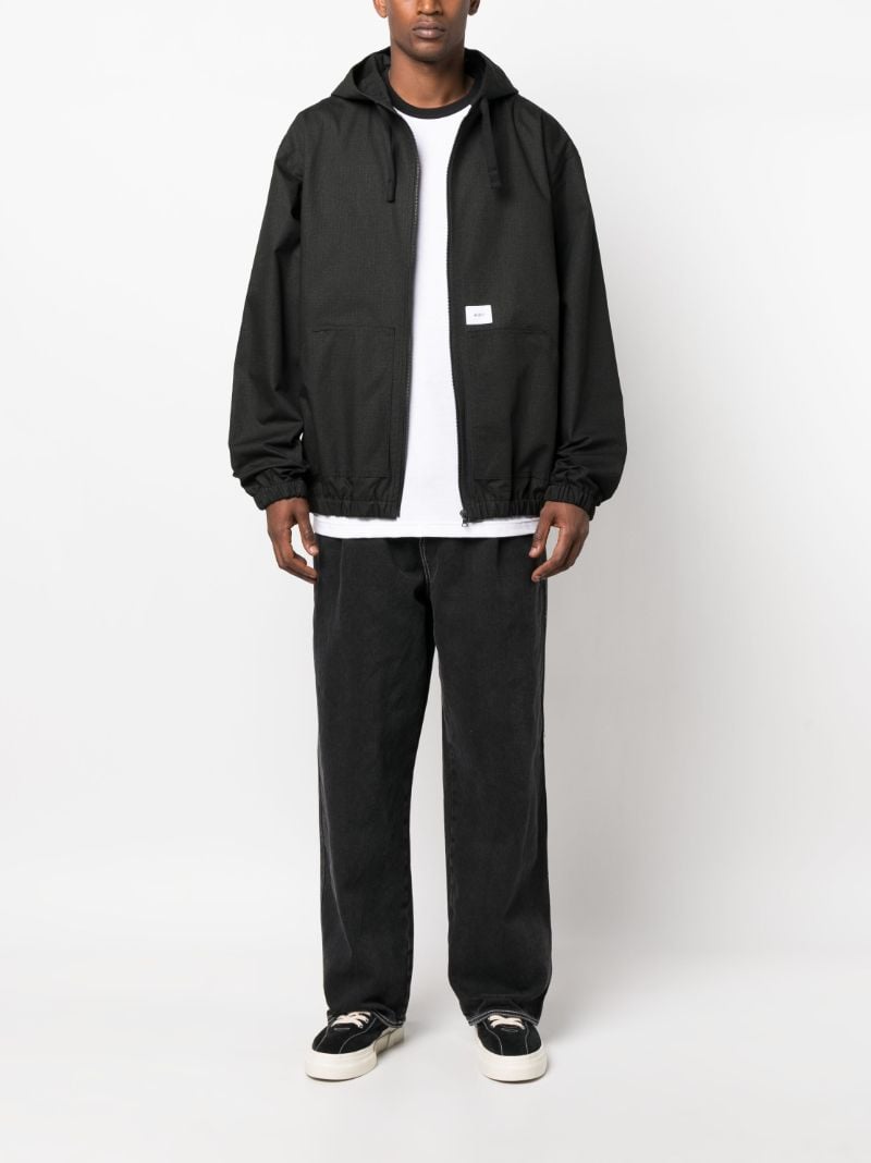 Black Ripstop Cotton Hooded Jacket