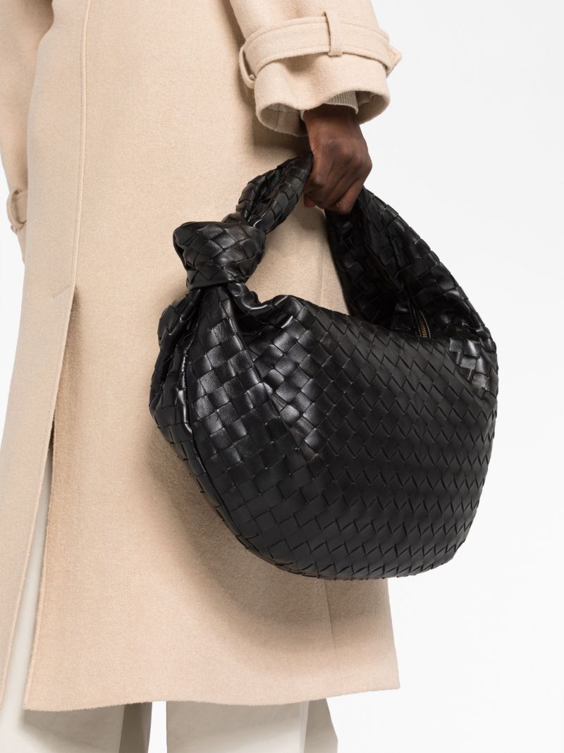 Black Small Jodie Intrecciato Leather Shoulder Bag