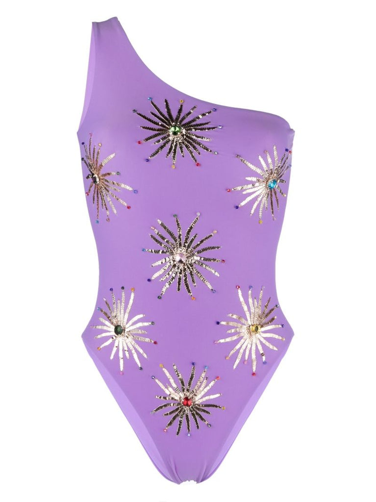 Purple Iris One-shoulder Swimsuit