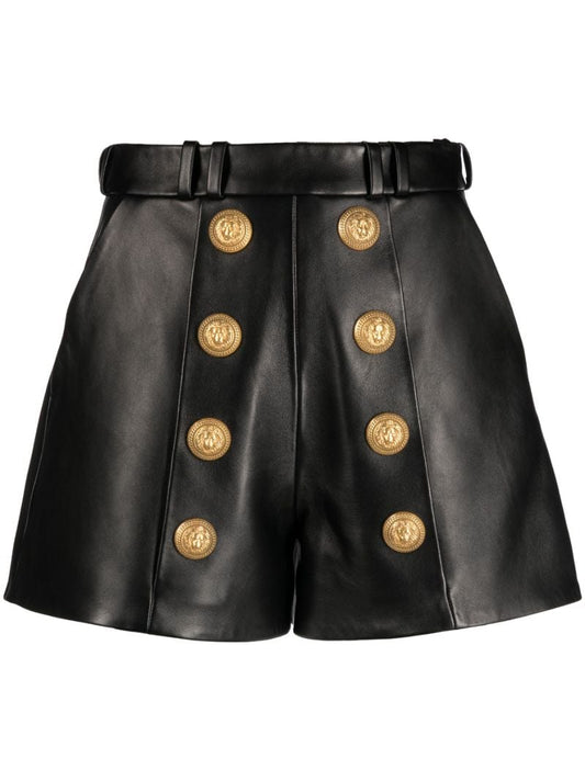 Black High-waisted Leather Shorts
