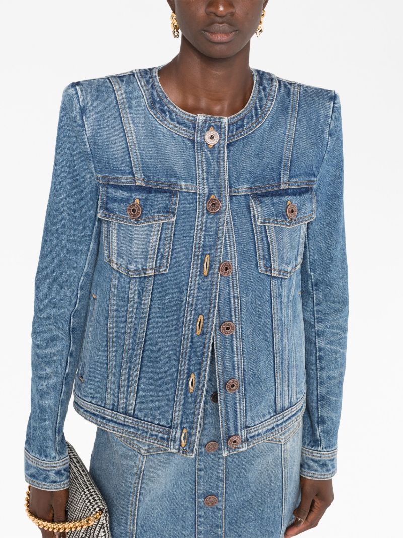 Blue Collarless Denim Jacket