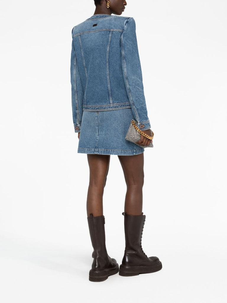Blue Collarless Denim Jacket
